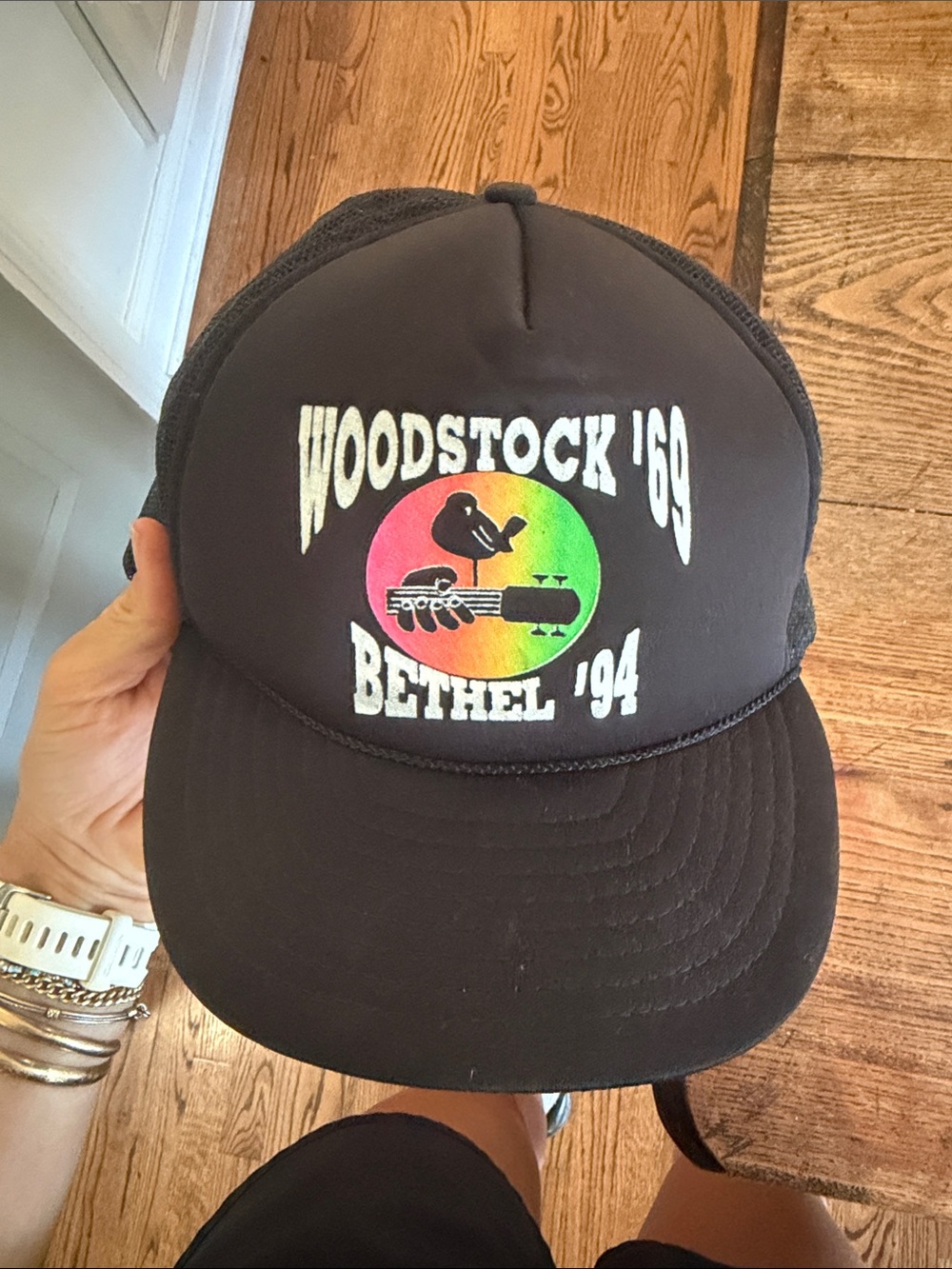 Vintage Woodstock '69 Bethel '94 Black Trucker Hat GUC